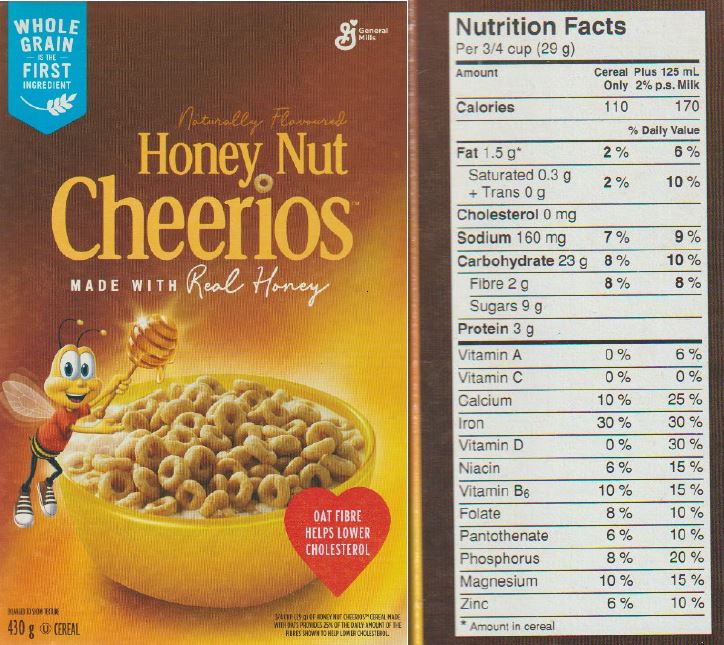 Cereal Food Label