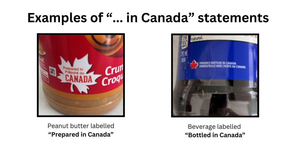 Examples of "... in Canada" on peanut butter and beverage