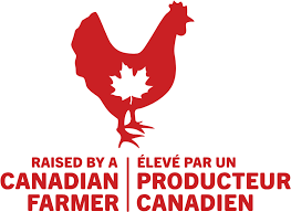 Red chicken logo with title Raised by a Canadian Farmer